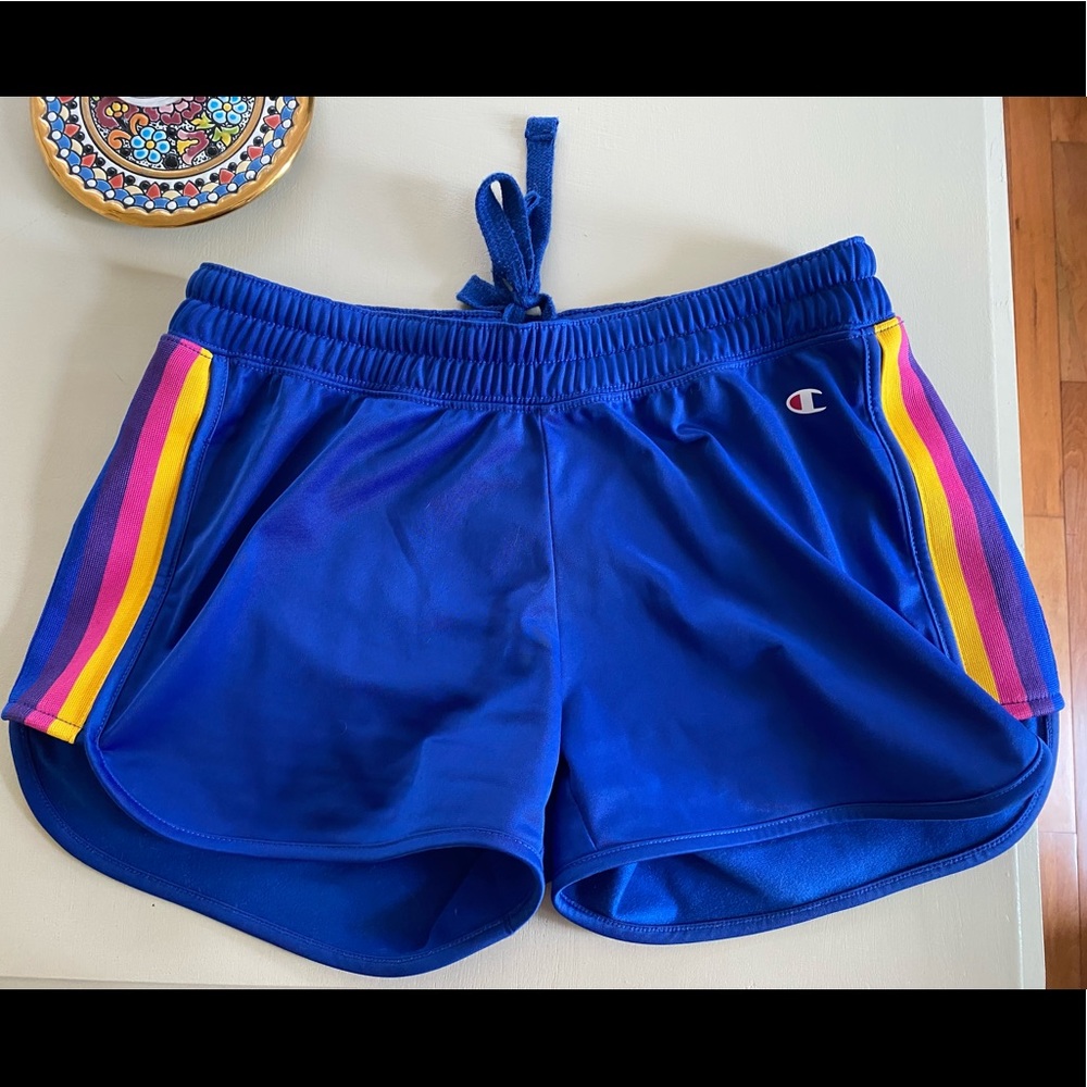 Champion Blue Rainbow Stripe Running Shorts XS